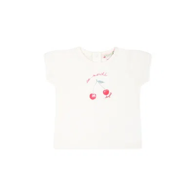Bonpoint White T-shirt For Baby Girl With Cherries