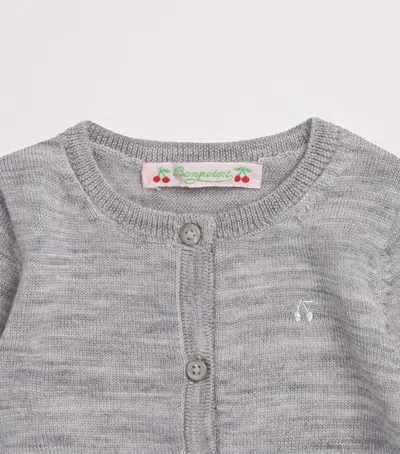 Bonpoint Kids' Wool Cherry Cardigan In Gray