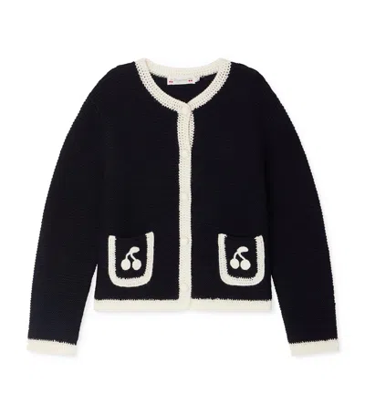 Bonpoint Kids' Wool Cherry-crochet Cardigan In Black