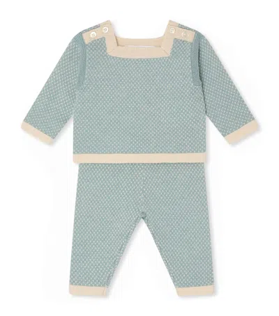 Bonpoint Kids' Wool-cotton Sweater And Trousers Set In Blue