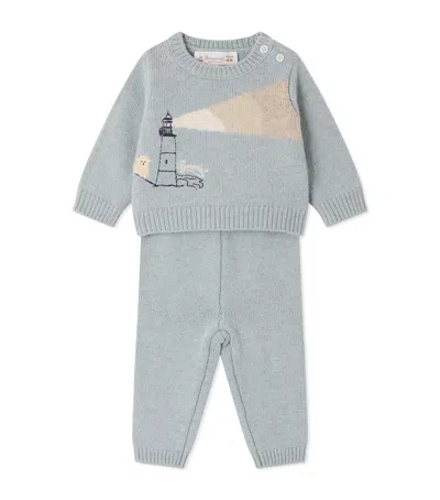 Bonpoint Kids'  Wool Embroidered Sweater And Leggings Set In Blue
