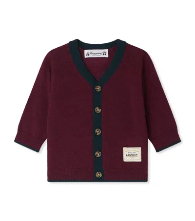 Bonpoint Kids' Wool Logo Cardigan In Burgundy