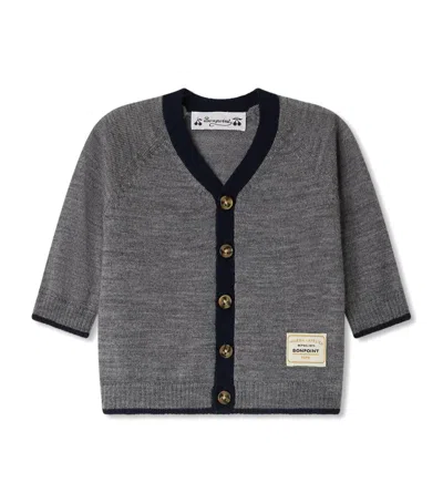 Bonpoint Kids' Wool Logo Cardigan In Gray