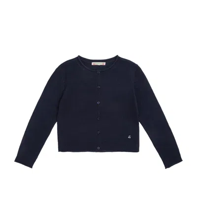 Bonpoint Kids' Wool Rolled-hem Cardigan In Blue