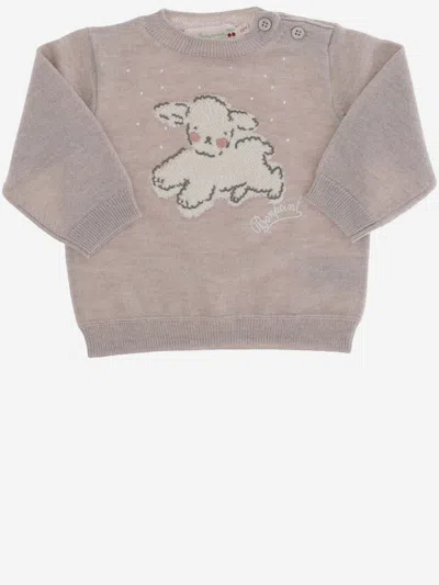 Bonpoint Babies' Wool Sweater With Logo In Beige