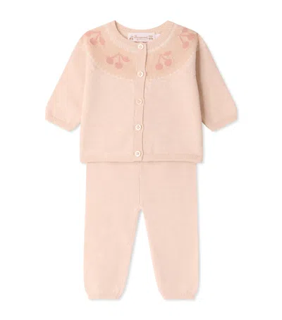 Bonpoint Kids'  Wool-blend Cardigan And Trousers Set In Pink