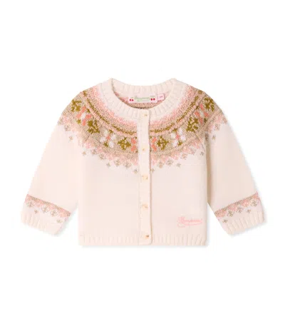 Bonpoint Kids'  Wool-blend Fair Isle Cardigan In White