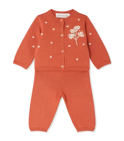 Bonpoint Kids'  Wool-cotton Cardigan And Trousers Set In Red