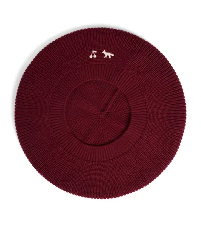 Bonpoint Kids'  X Maison Kitsuné Cotton-cashmere Knitted Beret In Burgundy