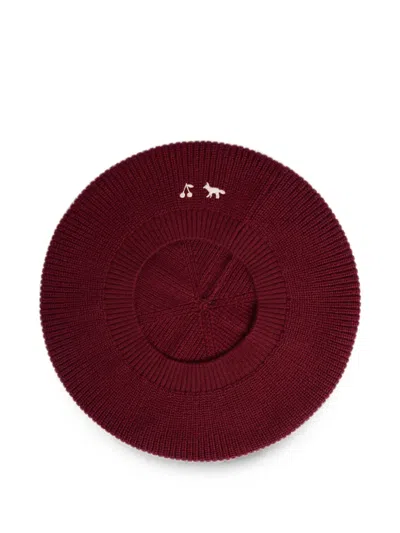 Bonpoint Kids' X Maison Kitsuné Mikaila Embroidered Beret In Red