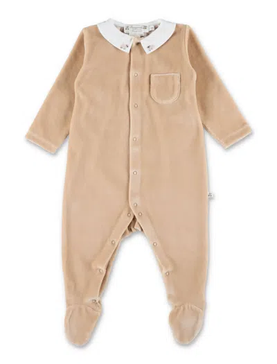 Bonpoint -inspired Mini Velvet Pajamas For Baby Girls With Embroidered Sheep Collar In Brown