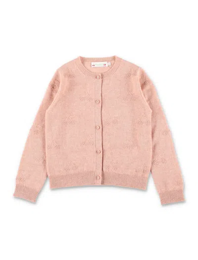 Bonpoint -style Girls Cashmere Cardigan With Cherry Stitching In Tea Pink