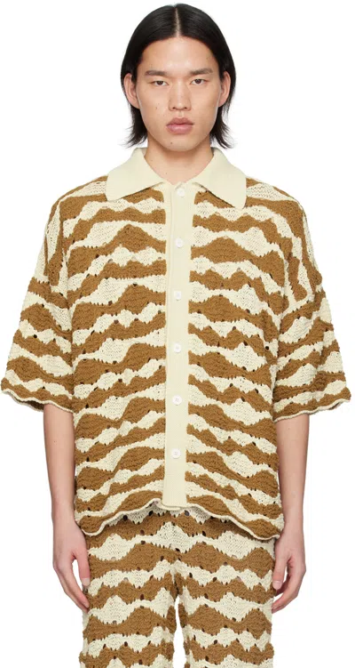 Bonsai Brown & Beige Punzonato Shirt In Raffia, Brown Rafbrw