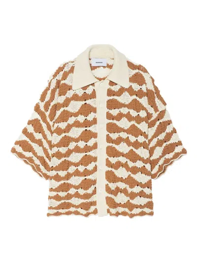 Bonsai Knit Raffia Shirt Mc In Brown