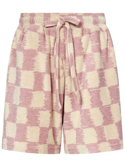 Bonsai Checked Print Viscose Blend Towelling Shorts In Pink