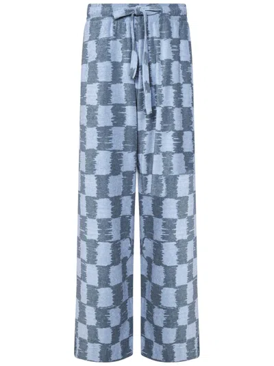Bonsai Checked Print Wide-leg Trousers In Stone And Light Blue