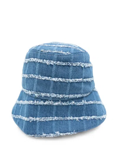Bonsai Check-pattern Frayed Bucket Hat In Blue
