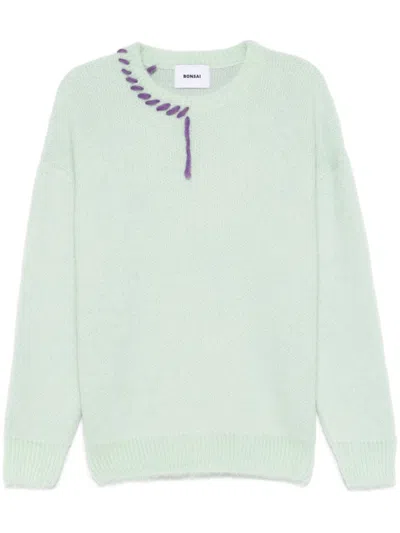 Bonsai Decorative-stitching Sweater In Green