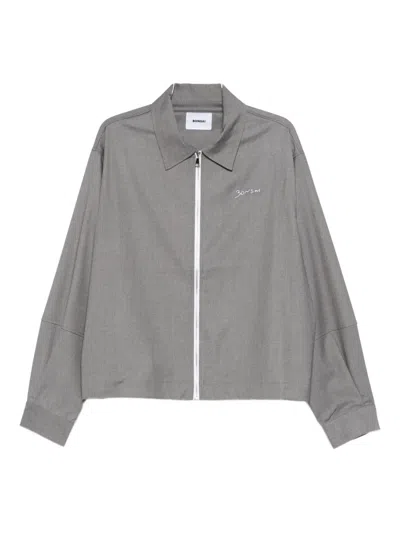 Bonsai Embroidered-logo Zip-up Shirt Jacket In Gray