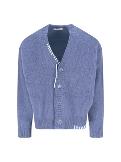 Bonsai Fuzzy V-neck Button Front Cardigan Sweater In Purple