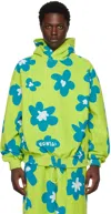 Bonsai Green & Blue Bloom Hoodie In Acid Green/azure