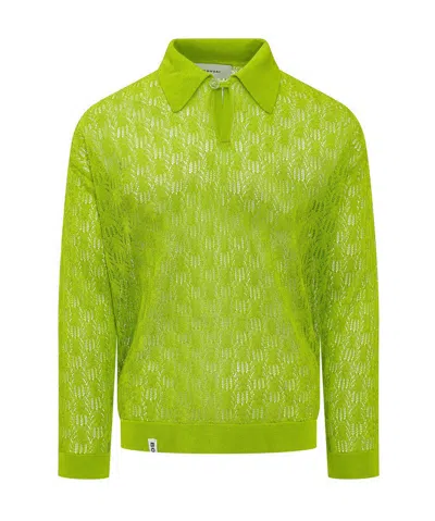 Bonsai Hollowed-out Knitted Polo Shirt In Green
