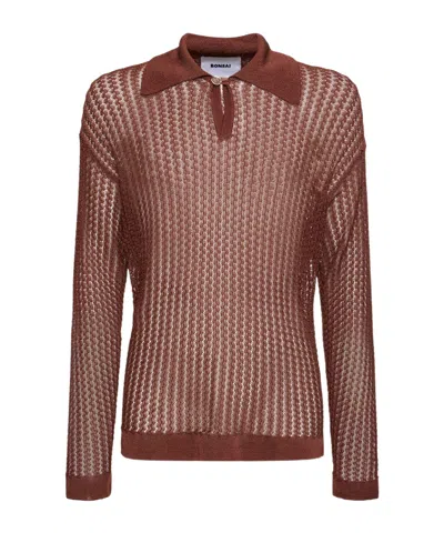 Bonsai Knitted Long-sleeved Polo Shirt In Burgundy