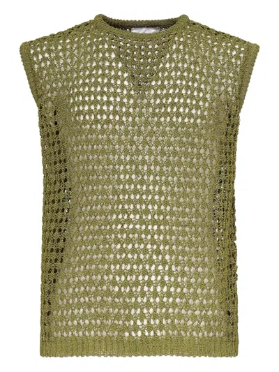 Bonsai Knitted-mesh Sleeveless Tank Top In Green