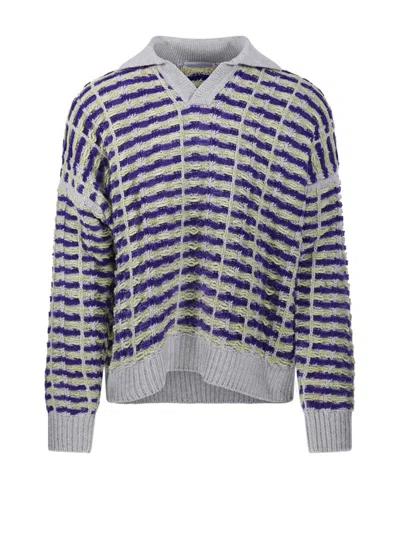 Bonsai Knitwear Polo Oversize Fit In Purple