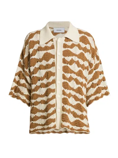 Bonsai Men's Intarsia Cotton-blend Knit Shirt In Raffia Brown