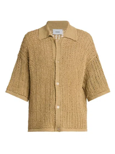 Bonsai Men's Raffia Knit Button-front Shirt In Rafia