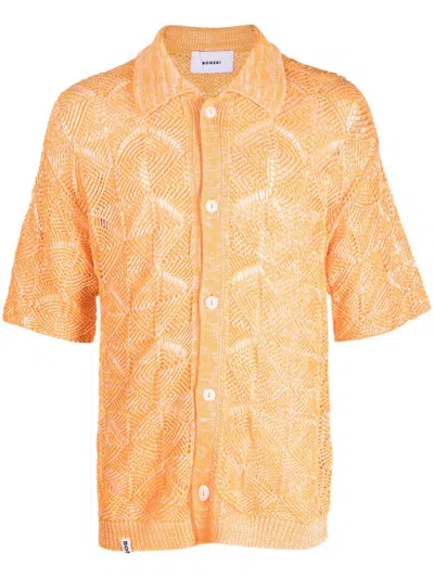 Bonsai Open-knit Short-sleeve Cardigan In Orange
