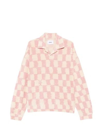 Bonsai Oversized Chequered Long-sleeve Sweater In Pink
