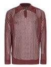 Bonsai Oversize Viscose & Nylon Knit L/s Polo In Brown