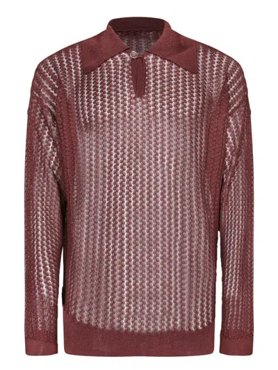 Bonsai Knitted Long-sleeved Polo Shirt In Burgundy
