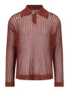 Bonsai Oversize Viscose & Nylon Knit L/s Polo In Brown
