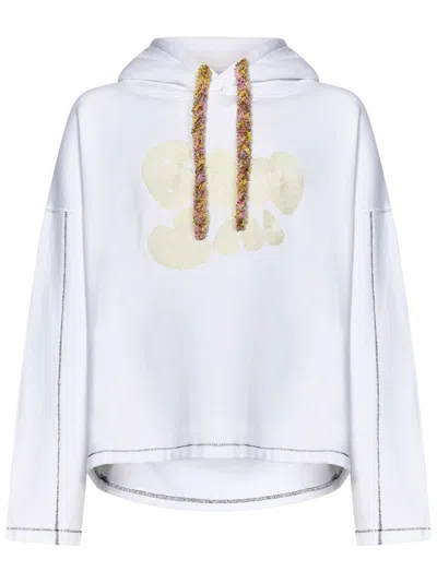 Bonsai Relaxed-fit White Cotton Hoodie With Embroidered Logo