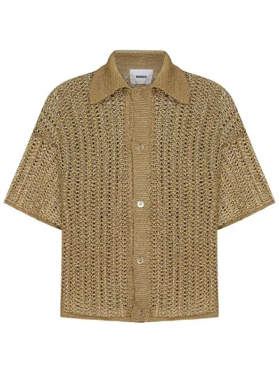 Bonsai Shortsleeve Open-knit Cardigan In Beige