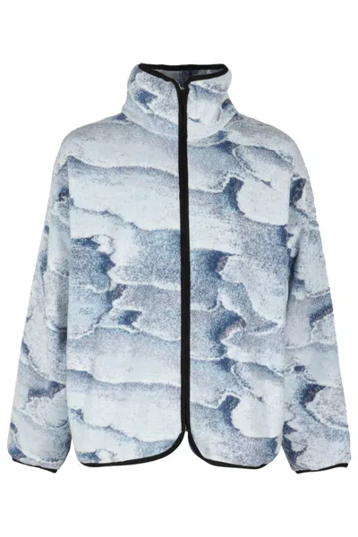 Bonsai Terry Cloth Oversize Zip Jacket With Abstract Pattern In Blue
