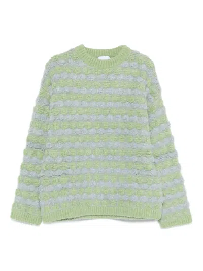 Bonsai Textured Striped Crew-neck Sweater In Green