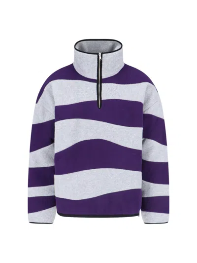 Bonsai Turtleneck Sweater In Grey Fleece Purple Striped Pattern