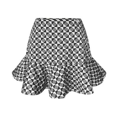 Bontemps Women's Black / Neutrals / White The Sigrid Flounce Wrap Mini Skirt - Neutra Geo Tile In Black/white