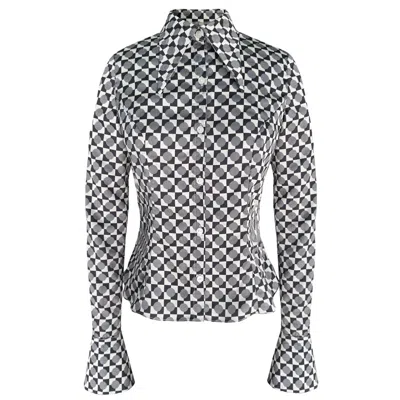 Bontemps Women's Neutrals / Black / White The Rialta Flare Blouse - Neutra Geo Tile In Black/white