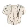 Bontemps Women's Neutrals / White The Gjalene Cropped Babydoll Shirt - Pinstripe Mosaic Alabaster In White