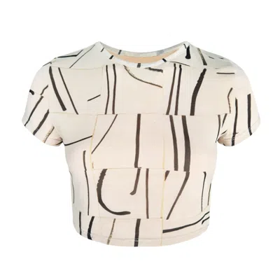 Bontemps Women's Neutrals / White The Gjalene Cropped Babydoll Shirt - Pinstripe Mosaic Alabaster