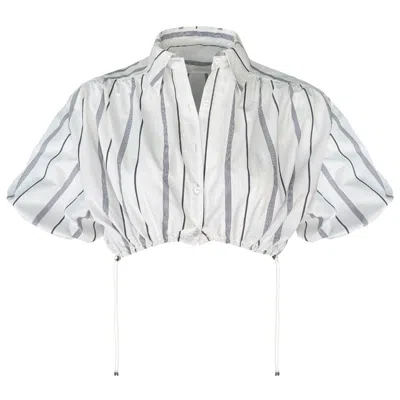 Bontemps Women's White The Suqui Gathered Bell Sleeve Shirt - Biarritz Stripe