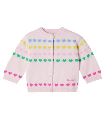 Bonton Baby Laligne Jacquard Cotton Cardigan In Pink