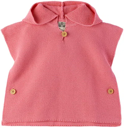 Bonton Baby Pink Hooded Poncho In Red