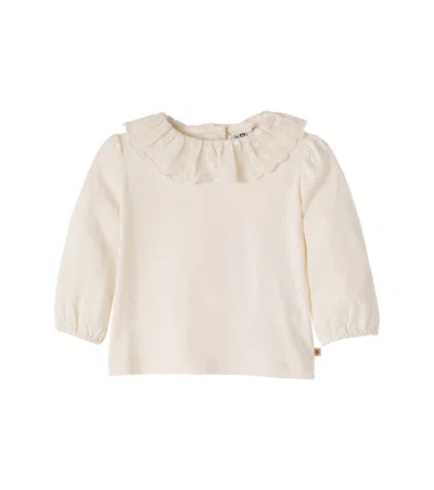 Bonton Baby Piris Embroidered Ruffled Cotton Top In White