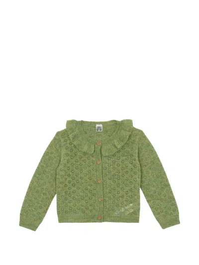 Bonton Kids' Corolle Ruffled Cardigan In Green